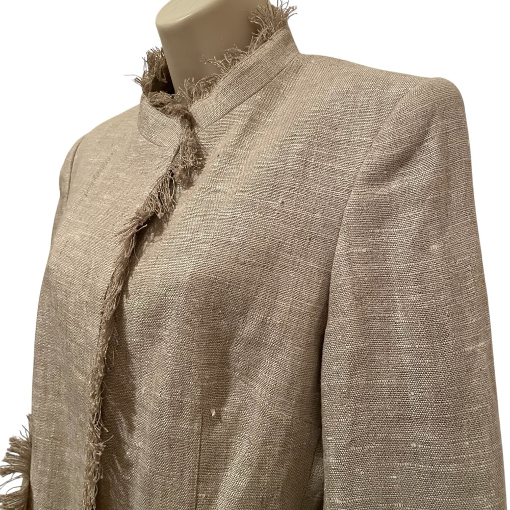 Boston Proper Women's Linen Blazer Raw Edge Size 10 Tan Office Classy - Picture 5 of 11
